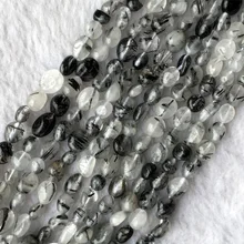 Натурального ясно черные волосы иглы Рутиловый Кварц Браслет с украшением в виде кристаллов самородок свободной форме филе галька неправильной формы бусины 6x8 мм 1" 05678