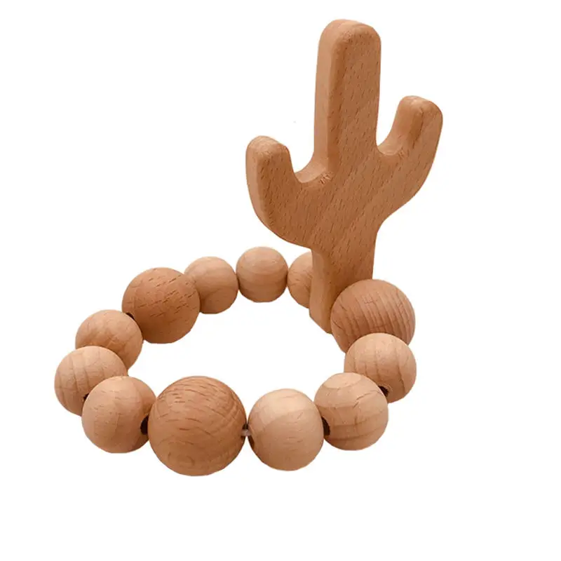 Буковые бусины-прорезыватели, набор колец, необработанный Прорезыватель бука с органический деревянный игрушечный деревянный браслет для животных, детский деревянный прорезыватель, браслет - Цвет: Cactus
