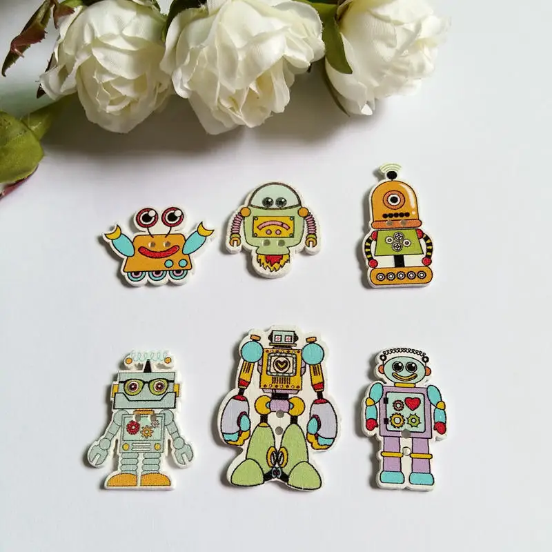 150Pcs 2 Holes Mixed Color Multicolor Robot shape Buttons DIY Random ...