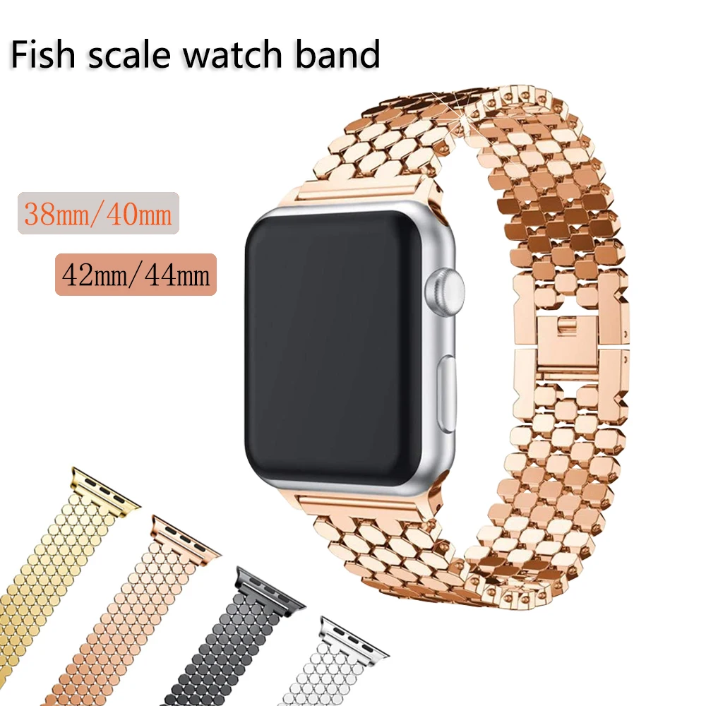 Ремешок из нержавеющей стали с рыбьей шкалой для Apple watch ремешок 38 мм/40 мм/42 мм/44 мм