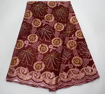 

New Wine stones African Cotton Swiss Voile Lace Fabric High Quality Swiss Voile Lace In Switzerland Cotton African Lace Fabric