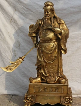 

USPS to USA S2474 34" Larger Chinese Brass Guan Gong Yu Warrior God General knight sword Statue