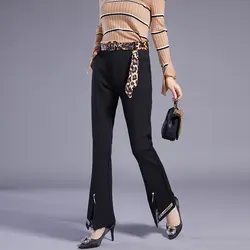 2019 новые весенние расклешенные брюки женские брюки с высокой талией были тонкие драпированные эластичные прямые брюки повседневные