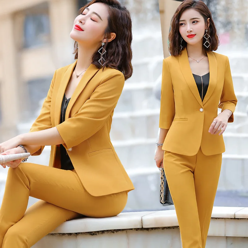 Professional women's suits 2019 autumn new five-point sleeves solid color Slim suit temperament casual trousers