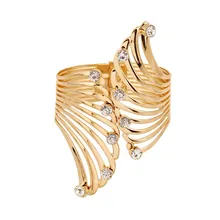 PINIYA Fashion Alloy Wing Design Crystal Cuff Bangle For Jewelry Gold Color Wrap Charm Open Bangle Bracelet Women Accessories