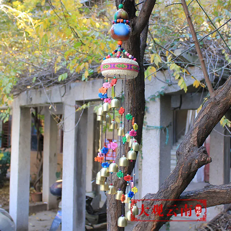 

calabash Bamboo basket aeolian bells metal Copper bell Big pendant dining room bar decorate pendant Garden bell