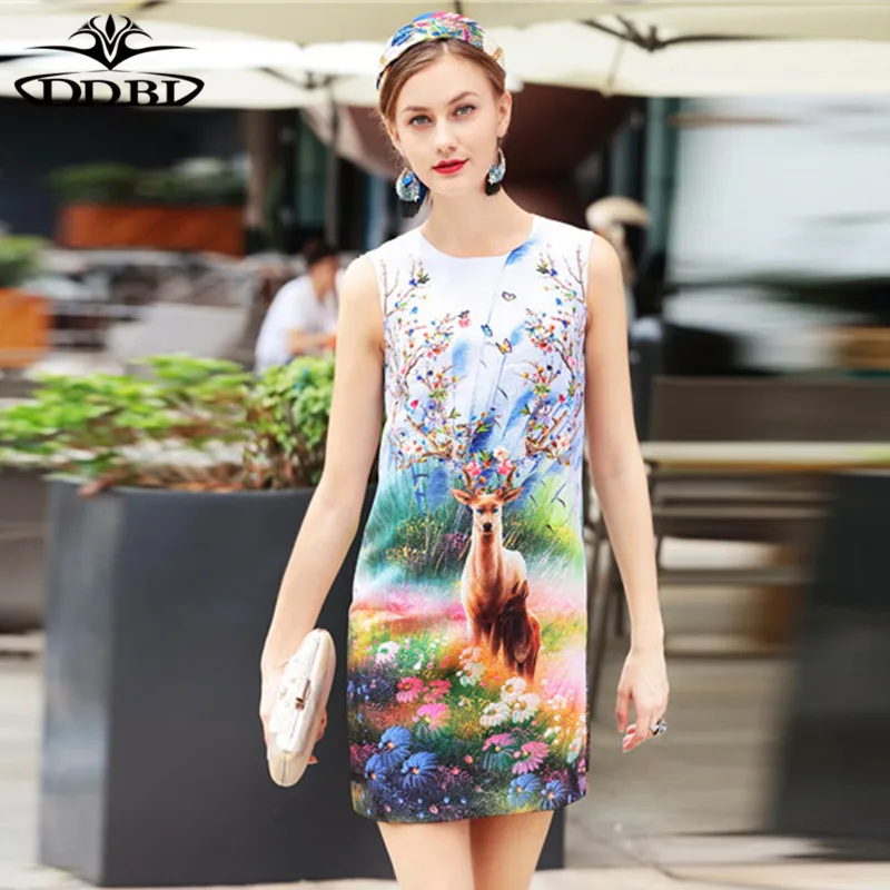 deer print tank dresses designer runway dress high quality 2018 20180516