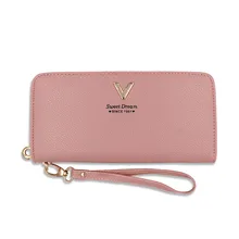 

Fashion Women Long Wallet High Capacity Zipper Card Holder Coin Pocket Ladies Pink Purse Christmas Present Money Bags