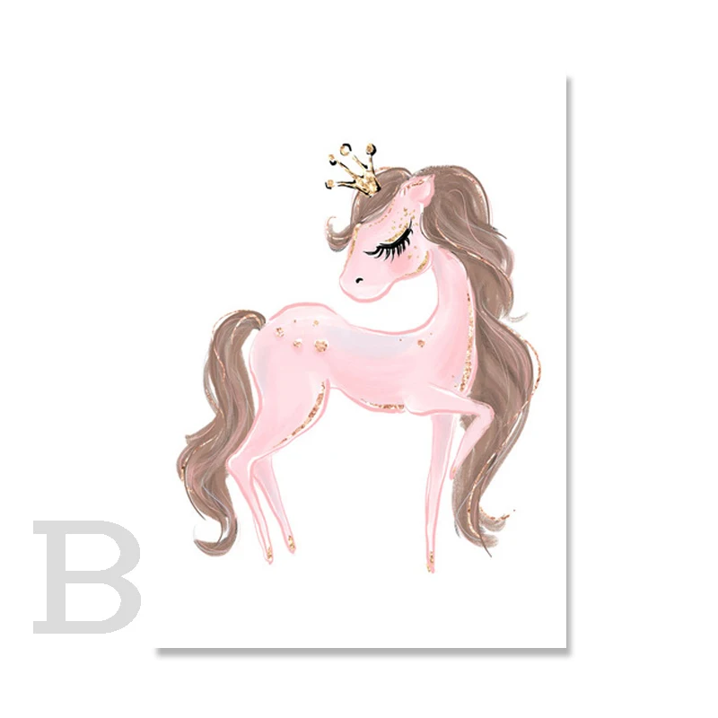 Pink Horses Carousel Kids Room Wall Picture Art Print