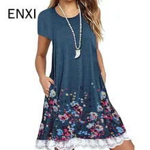 ENXI платье для беременных женское свободное летнее кружевное платье с оборками для женщин с коротким рукавом праздничное винтажное платье с аппликацией