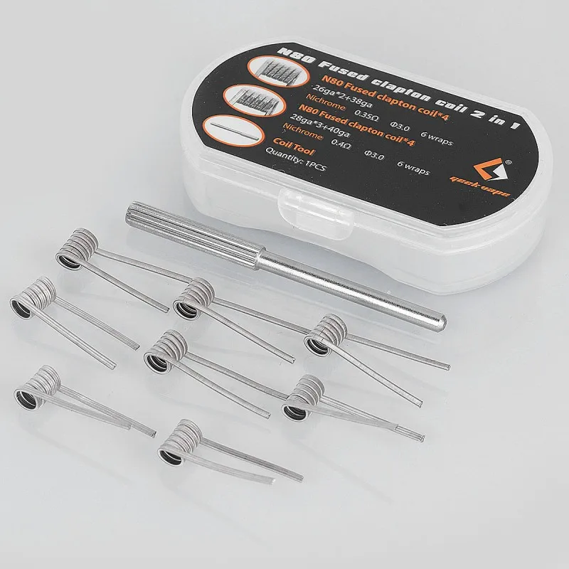 

8 PCS/Pack Original GeekVape Ni80 26GA x 2 + 38GA, 28GA x 3 + 40GA Fused Clapton 2 in 1 Pre-built Coil Heating Wire for Vape RDA