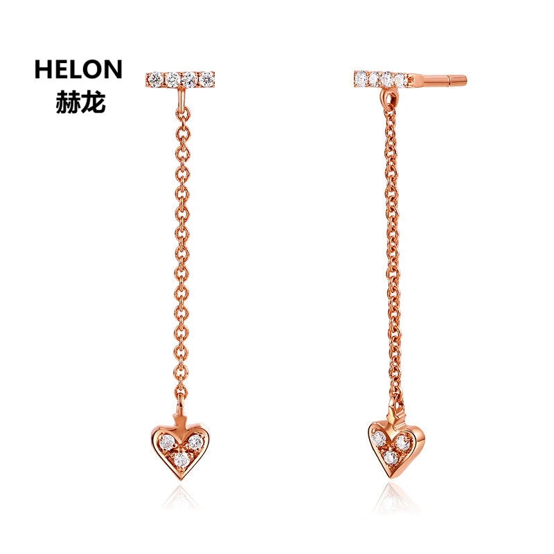 Solid 18k Rose Gold Natural Diamonds Women Drop Earrings Heart Shape Engagement Wedding Earrings Fine Jewelry Solid 18k Rose Gold Natural Diamonds Women Drop Earrings Heart Shape Engagement Wedding Earrings Fine Jewelry