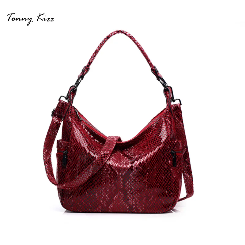 Tonny kiz женская сумка из искусственной кожи, женские сумки на плечо со змеиным принтом, женские повседневные сумки-тоут, вместительные сумки, Новинка - Цвет: Красный