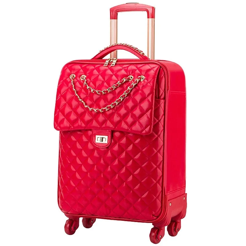 Новые универсальные колеса Дорожная сумка, чемодан для переноски на чемодан на колесах Для женщин сумка для ручной клади для девочек стильный чемодан 20 24 дюймов - Цвет: Красный