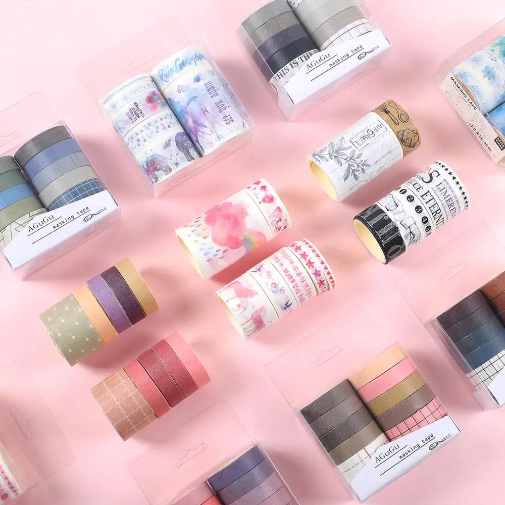 JIANWU 7pcs or 10pcs/set Cute Basic color Washi Tape Scrapbook DIY  Masking Tape School Stationery Store Journal supplies