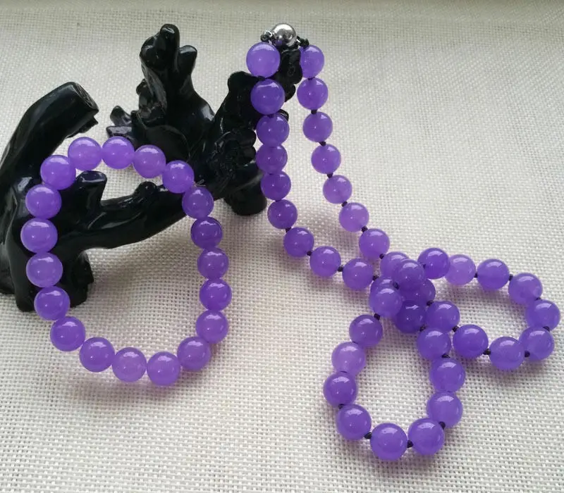 

Fashion Beautiful 10MM Lavender Purple Jade Necklace & Bracelet Jewelry Set 18