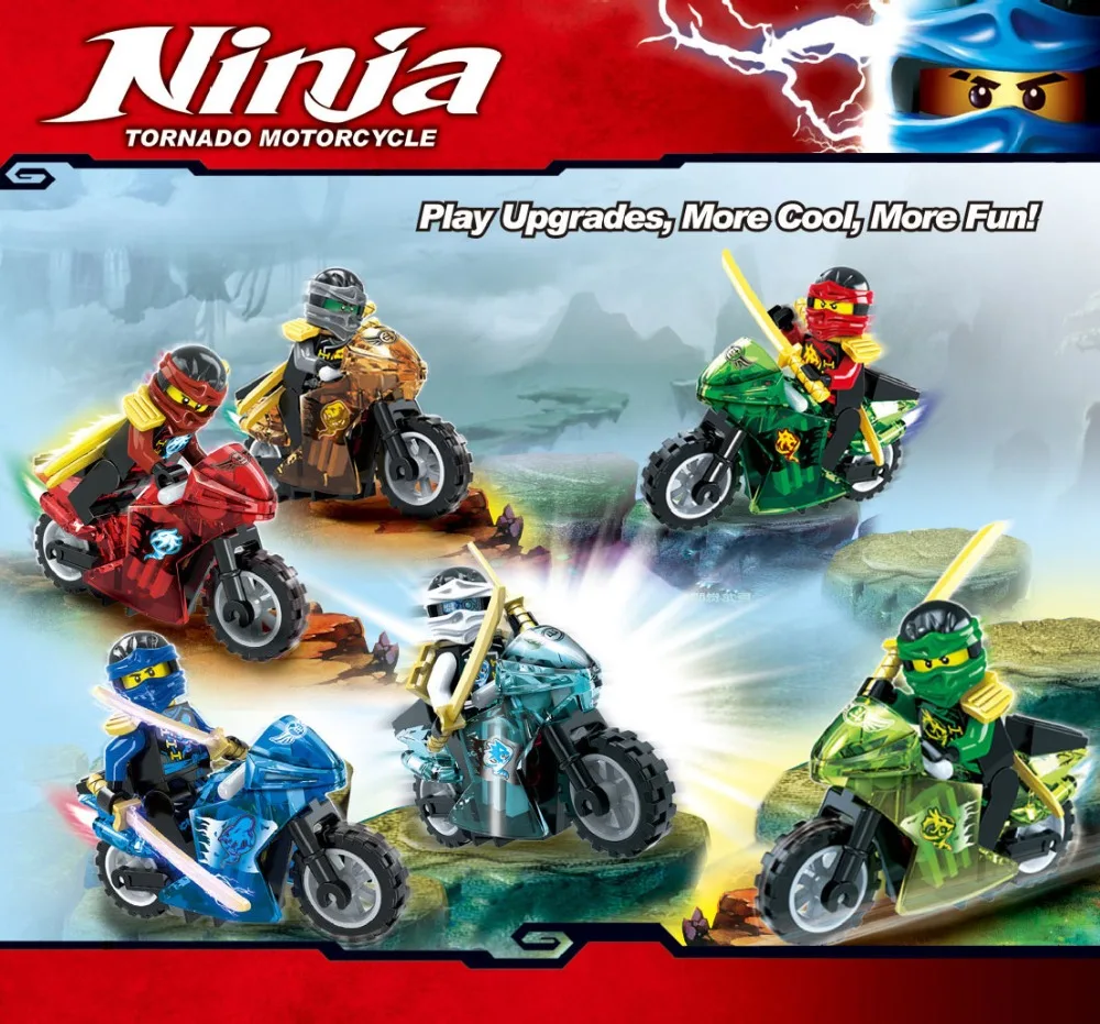 

6Pcs Ninja Motorcycle Ninja Kai Jay Zane Lloyd WU NYA Ronin Minifigure Building Blocks Set Model Bricks Education DIY Toy Gift