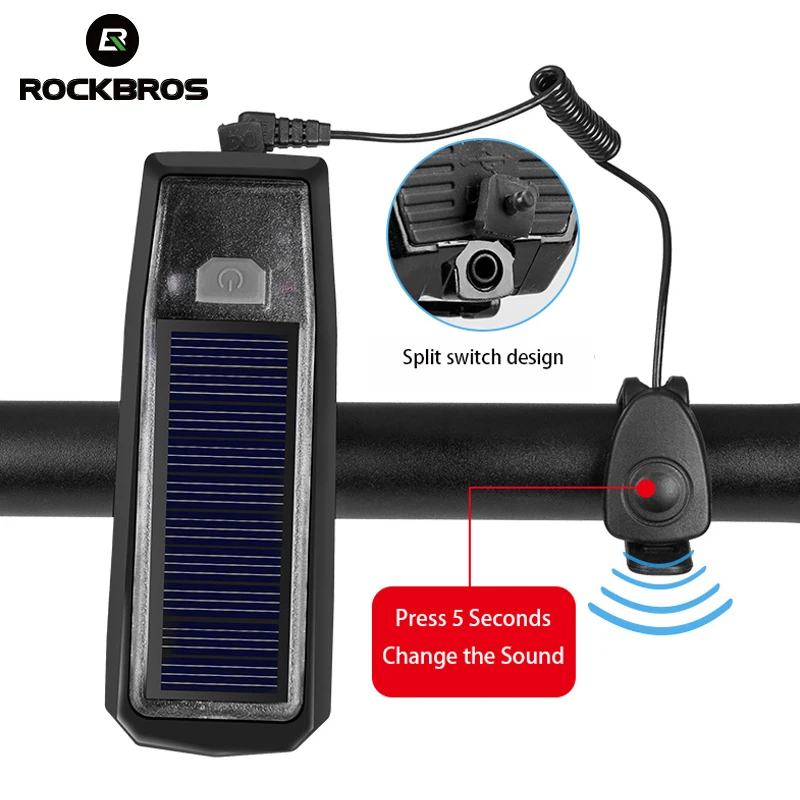 Sale ROCKBROS IPX4 Waterproof Bike Bell 120 dB Smart Switch Multiple Modes Bicycle Headlights 2000 mAh USB Solar Charging Bike Light 2