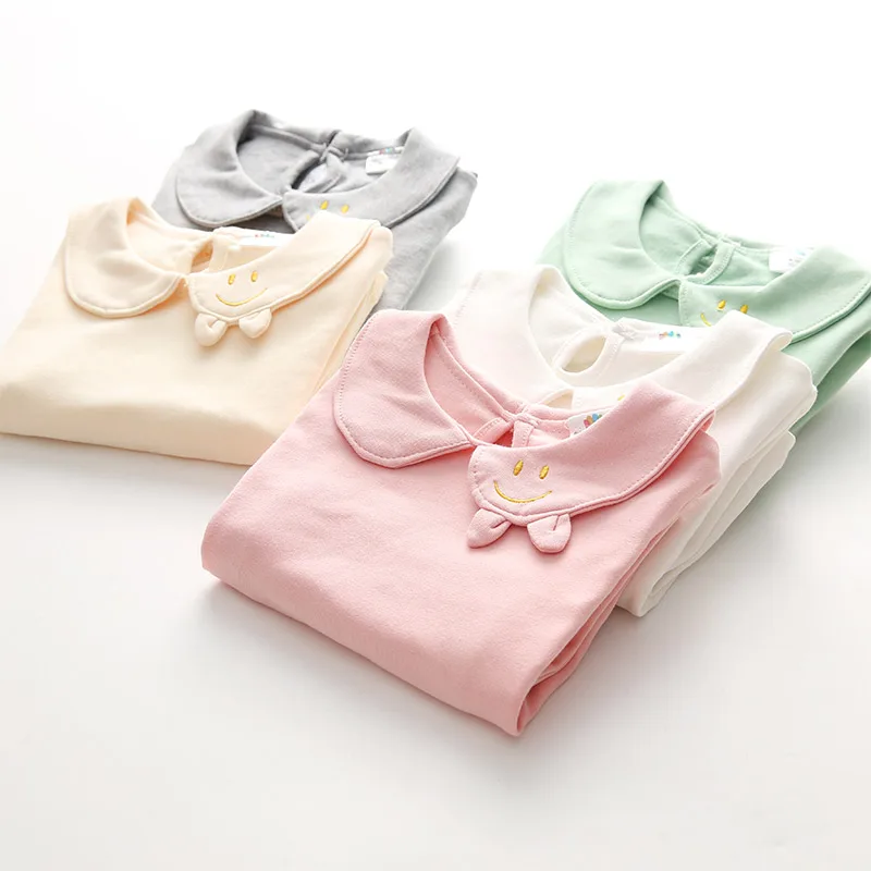 

2018 Spring Autumn 2-10 Years Old Baby Children'S Clothing Long Sleeve Solid Candy Color Cute Cartoon Kids Girls Basic T Shirts