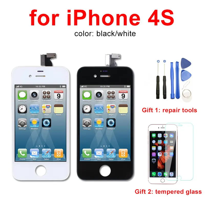 

for iPhone 4S LCD Display Replacment Assembly Touch Screen with Digitizer No Dead Pixel for iPhone 4S Display with Tools Gift