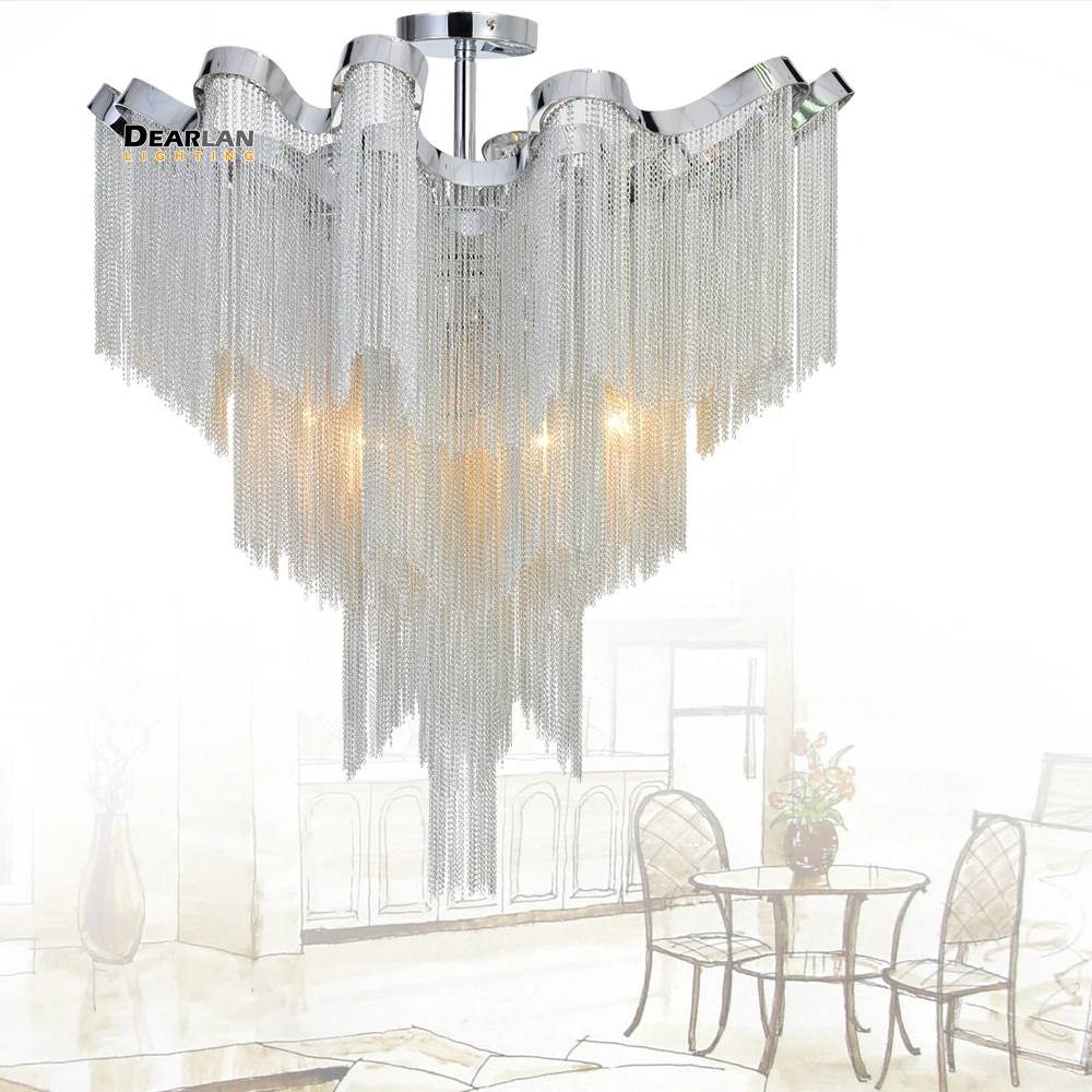 

French Empire Chain Chandelier Light Fitting Aluminum Silver Chain Hanging Lamp Luminaire Project Chandeleir Chain Lustre