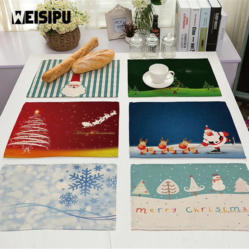 

WEISIPU 1Pcs 42x32cm Tapestry Festive Christmas Holiday Down the Chimney Placemats Christamas Party Table Decor