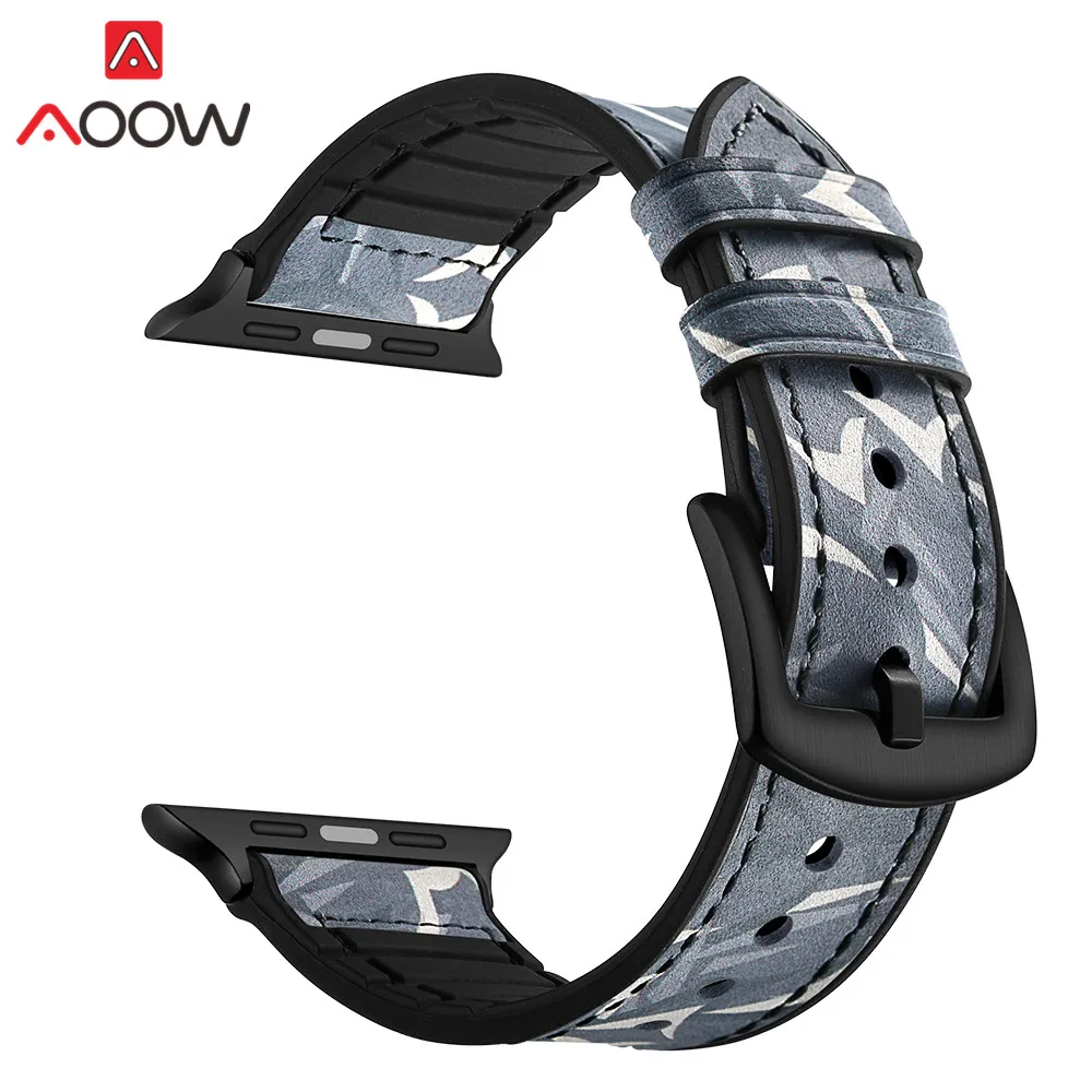 Black thorns Кожаный силиконовый ремешок для Apple Watch 40 мм 44 мм 38 мм 42 мм Модный Резиновый Браслет с камуфляжным принтом ремешок для часов iwatch 12 3 4 - Цвет ремешка: Black thorns