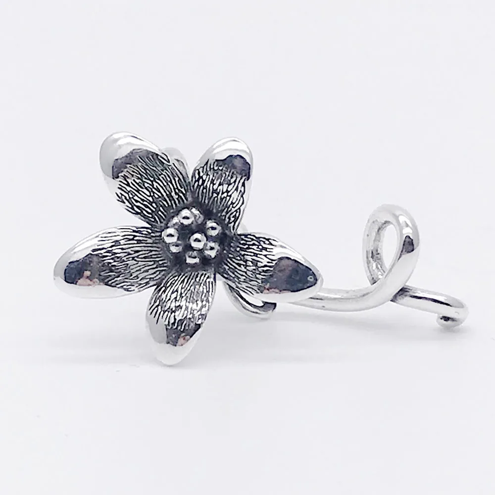 

925 Sterling Silver Not Original Flower Anemone Pendant Beads Fit European Bracelet Necklace Rose Jewelry