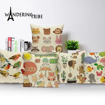 

Cartoon Animal Pillow Covers Cute Bunny Elephant Children Cover Cactus Pillows Parakeet Prints Home Decoration Cushions Cases