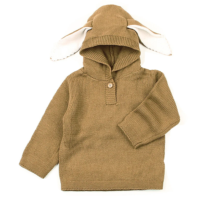 Encontrar/вязаные пуловеры с заячьими ушками для маленьких мальчиков, Осенние однотонные милые свитера для девочек, Детский свитер с капюшоном и длинными рукавами, 6 мес.-24 мес., DC337