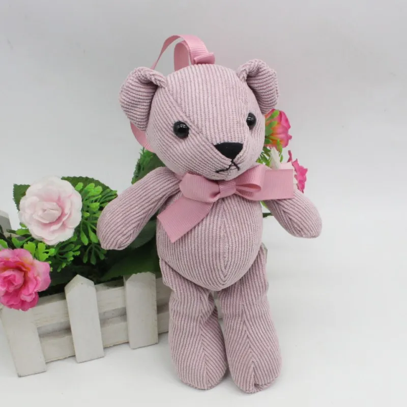 Luxury Bowtie Teddy Bear Dolls Toys Corduroy Stripe Bear Cloth Doll Small Key Bag Pendants Wedding Party Flower Decor 1418cm 10pcs (12)