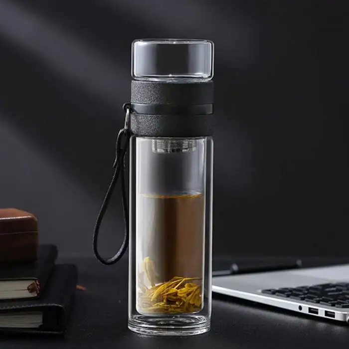 Прозрачная стеклянная чашка для чая портативная бутылка для чая с отдельной чашкой FP8