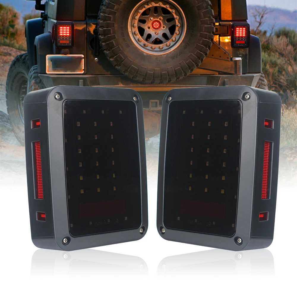 Smoked LED Tail Lights For JK 2007 2015 Jeep Wrangler With Running