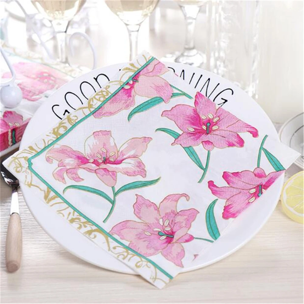 

Hot Sale 20Pcs 2-Layer Lily Flower Paper Napkins Wedding Decoupage For Baby Shower Birthday Decoration Kids Party Supplies