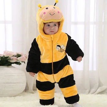 

Flannel Yellow Bee Baby Boys Clothes Long Sleeve Hooded Baby Rompers Toddler Jumpsuits Infant Onesie for 0-3 Years Baby Children