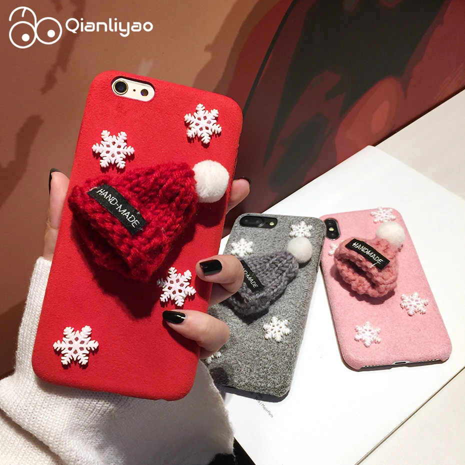 Qianliyao Рождество снежинка шляпа теплый плюшевый чехол для телефона для iPhone X XS чехол для Max XR для iPhone 6 6S 7 8 Plus 11 Pro Max чехол
