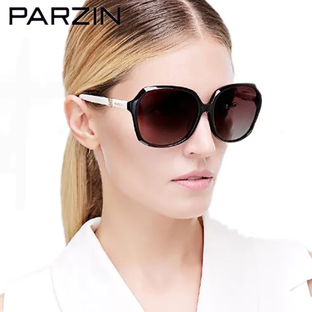 Cheap Parzin Handmade Rhinestone Polarized Sunglasses Women Vintage Sunglasses Oversized Women's  Sun Glasses   With Case Black 9629