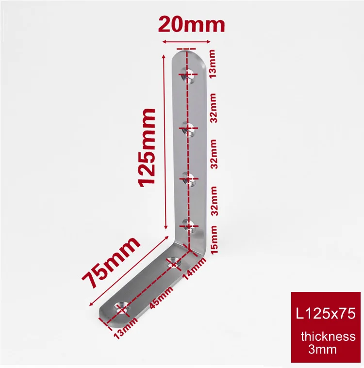 Толстый угловой кронштейн мебели из нержавеющей стали, 90 угол, l-образный фиксированный кронштейн, крепкий, мебельная фурнитура - Цвет: L125X75