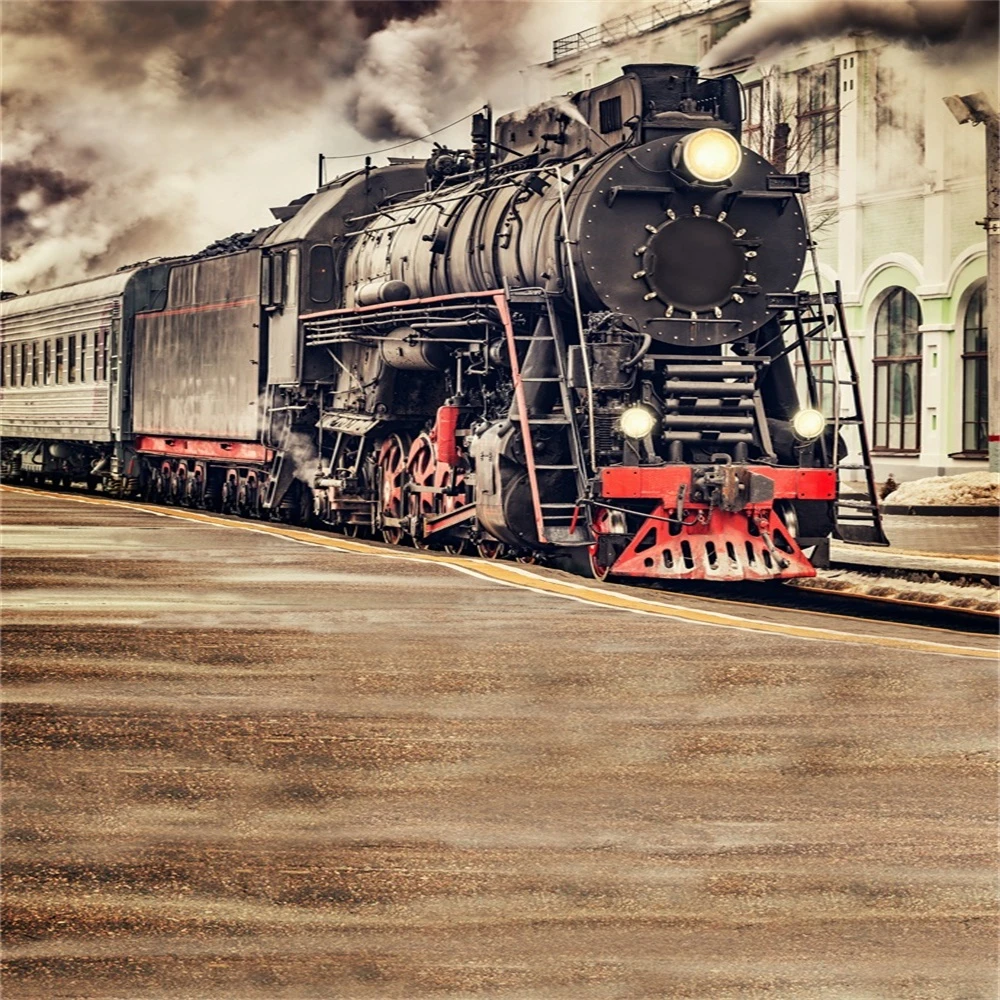 Leowefowa 7X5FT Old Locomotive Backdrop Vintage Steam Train Backdrops for Photography Ruined Railroad Tracks Dry Grass Blue Sky White Cloud Nature Polyester Photo Background Travel Studio Props