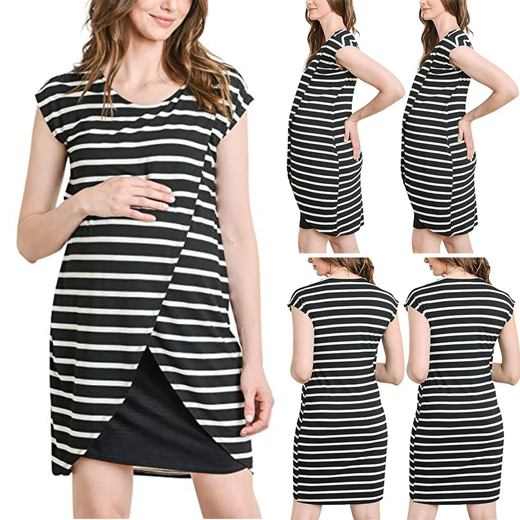 SAGACE платья для беременных Платья для кормящих грудью Полосатое платье мягкие женские элегантные повседневные платья для беременных