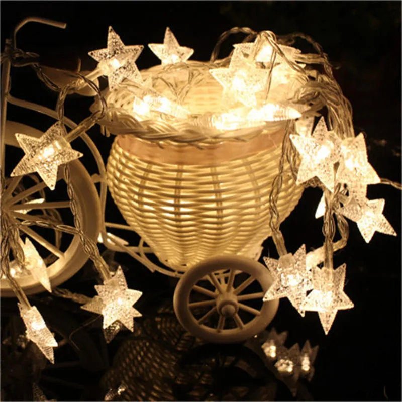 

NDTUSMZ fair led string lamp five star led copper wire string light 3m 20leds 3V AA battery Warm white holiday led string