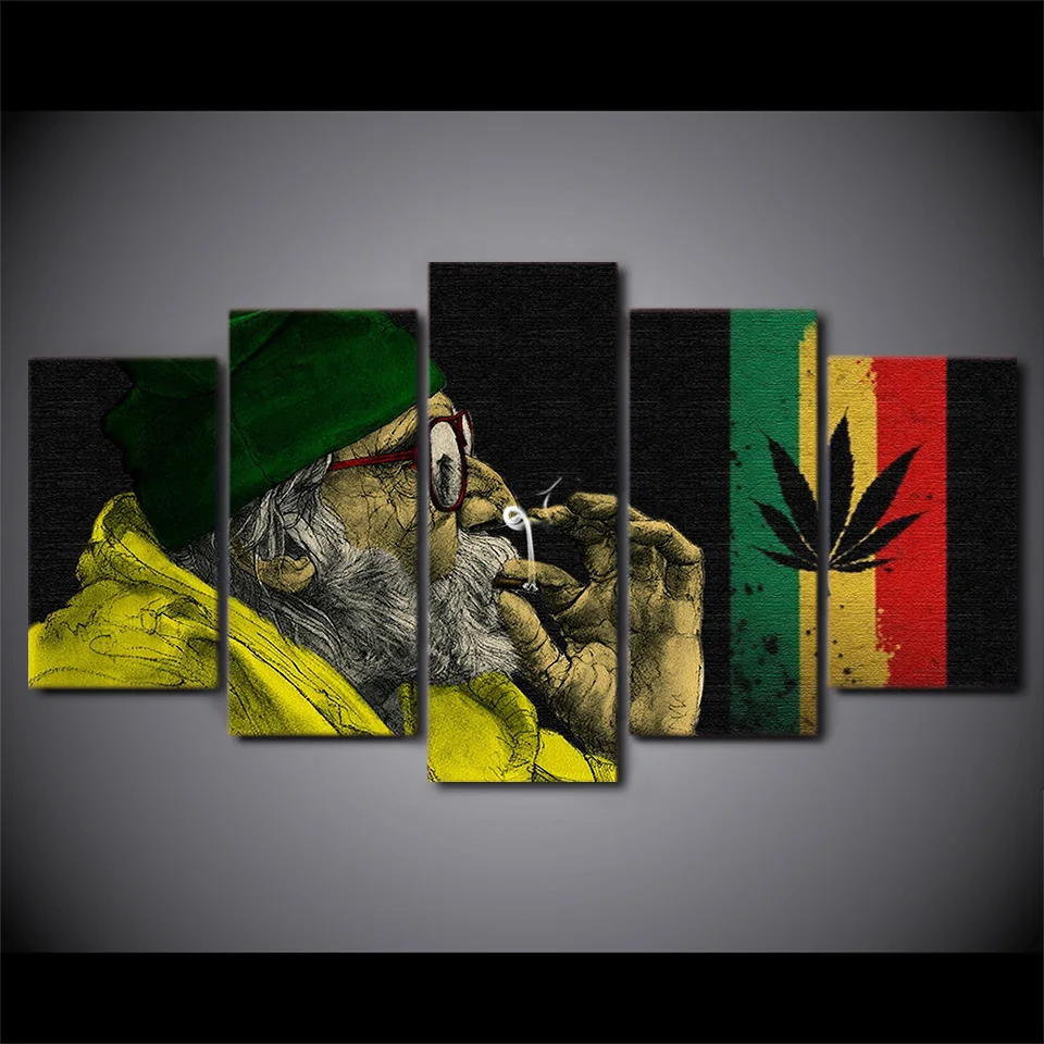 ArtSailing 5 piece canvas art HD print weed picture with the old man smoking painting for living room weeds poster home decor