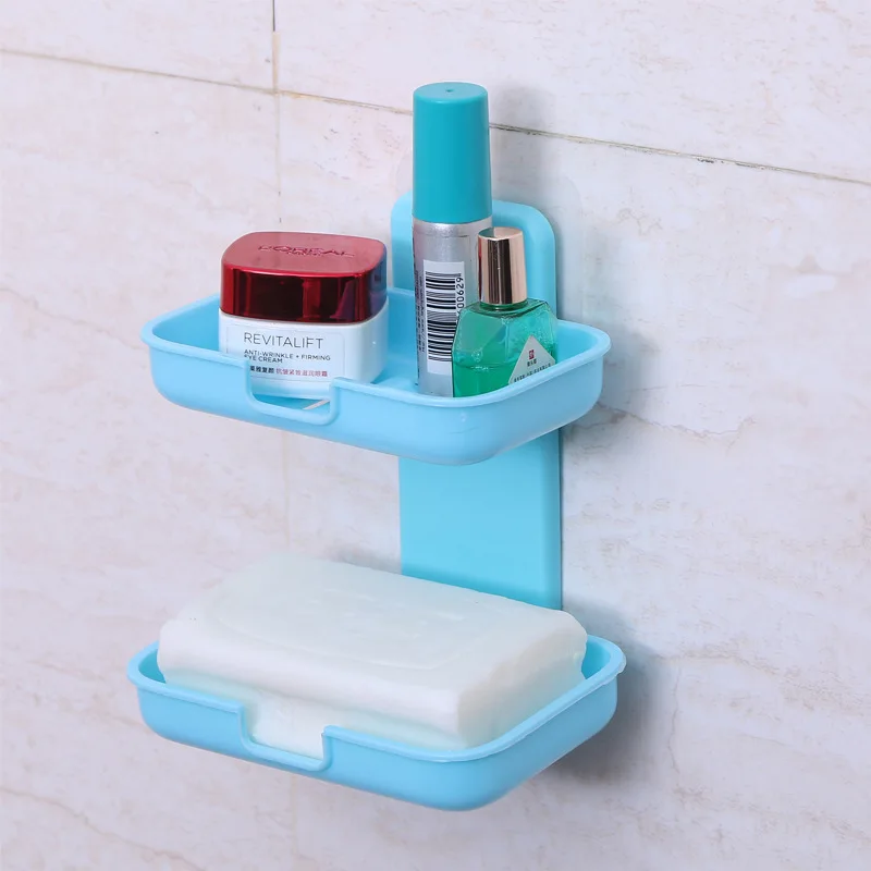 

1pc Strong Sticker Double Layer Cup Soap Box Frame Creative Bathroom Strong Sticker Hand Soap Holder Box Bathroom Accessories