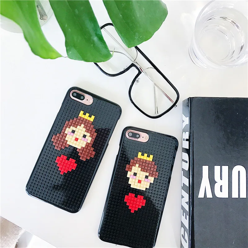 DIY legos Block Toy Phone Case for iPhone 7 X 8 6S XR MAX Plus Prince and princess The killer was a little cold.Shell |