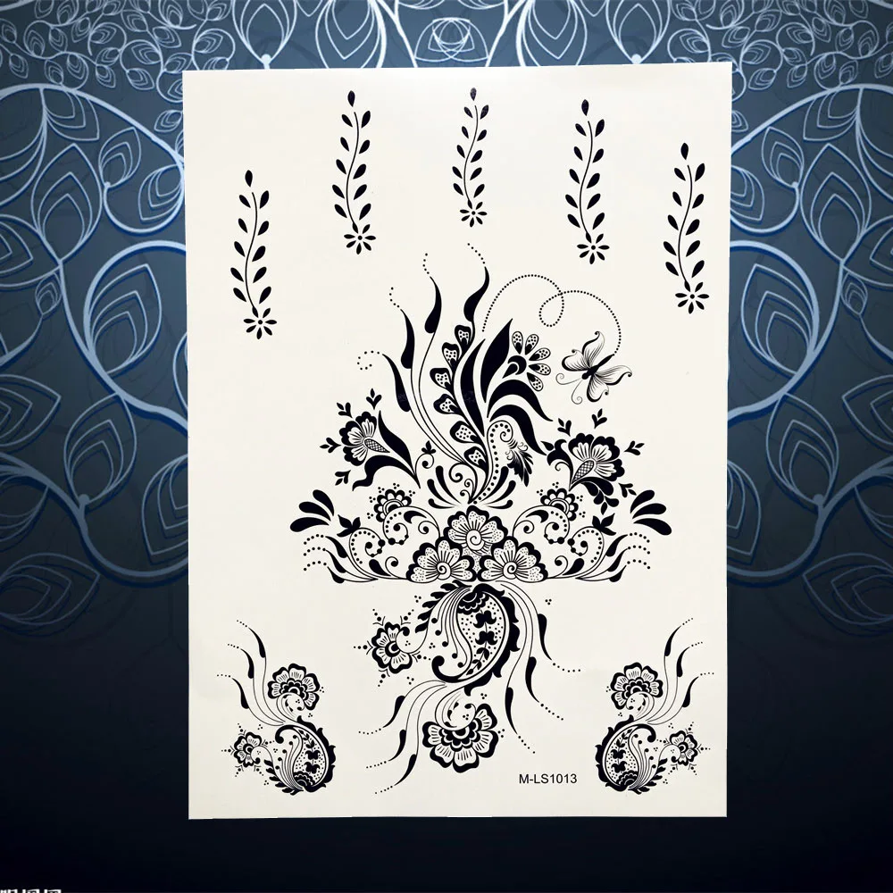 

New Arrival Sexy Black Henna Tattoo Wedding Flower Pendant Jewelry Stickers 20x15CM Women Body Art Temporary Tattoo Sticker