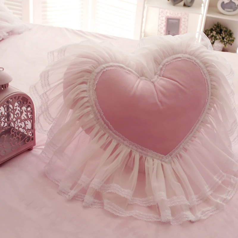 Кружева Корейский сад любовь в форме сердца Подушка принцесса девочка подарок коралловый бархат диван кровать комната Dec с наполнением FG164