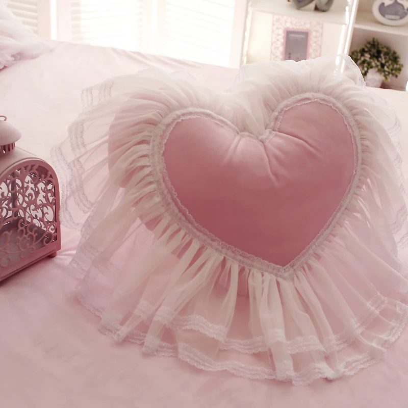 Lace Korean Garden Love Heartshaped Cushion Princess Girl Gift Coral