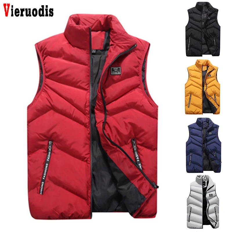 

4XL Thicken Waistcoats Mens Jacket Sleeveless Vest Winter Quality Solid Slim Casual Coats Male Cotton-Padded Men's Vest