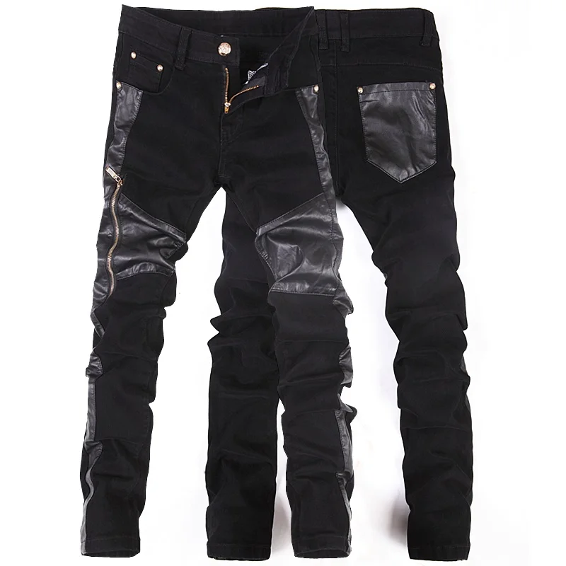 Coreano Punk jean pantaloni da uomo con cerniere in pelle Nero Skinny  stretto Più Il formato 32 33 34 36|punk pants men|fashion pants menpants  men - AliExpress
