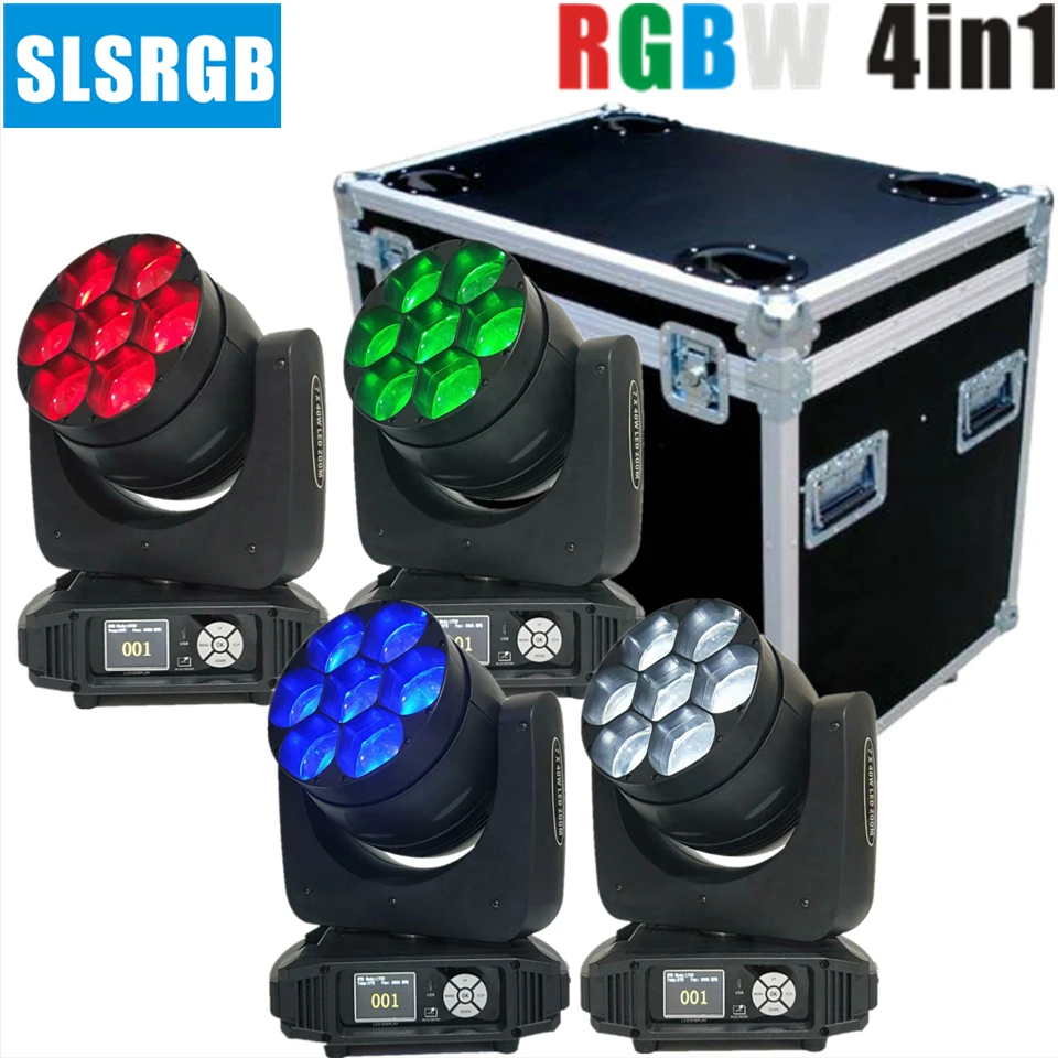 4 шт./лот с flightcase Pro pixel 7 шт. 40 Вт rgbw в 1 зум моющийся светодиодный подвижный головной